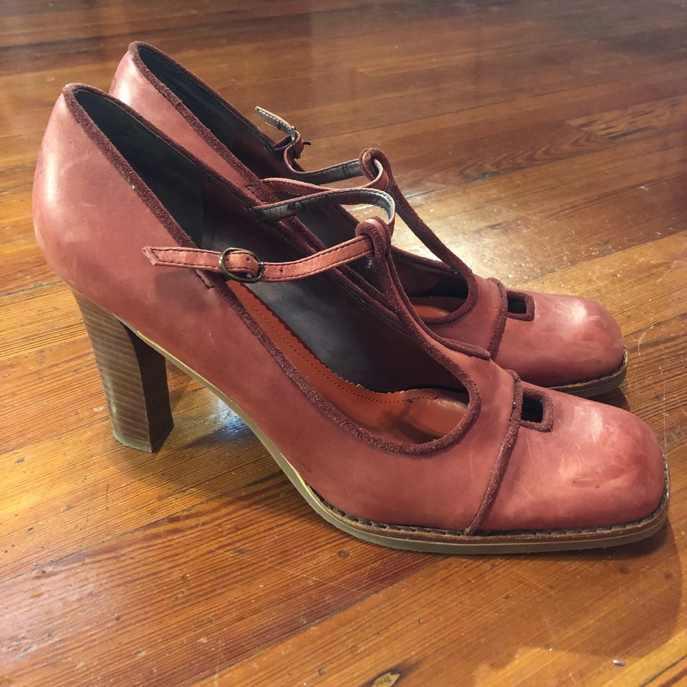 Red leather mules